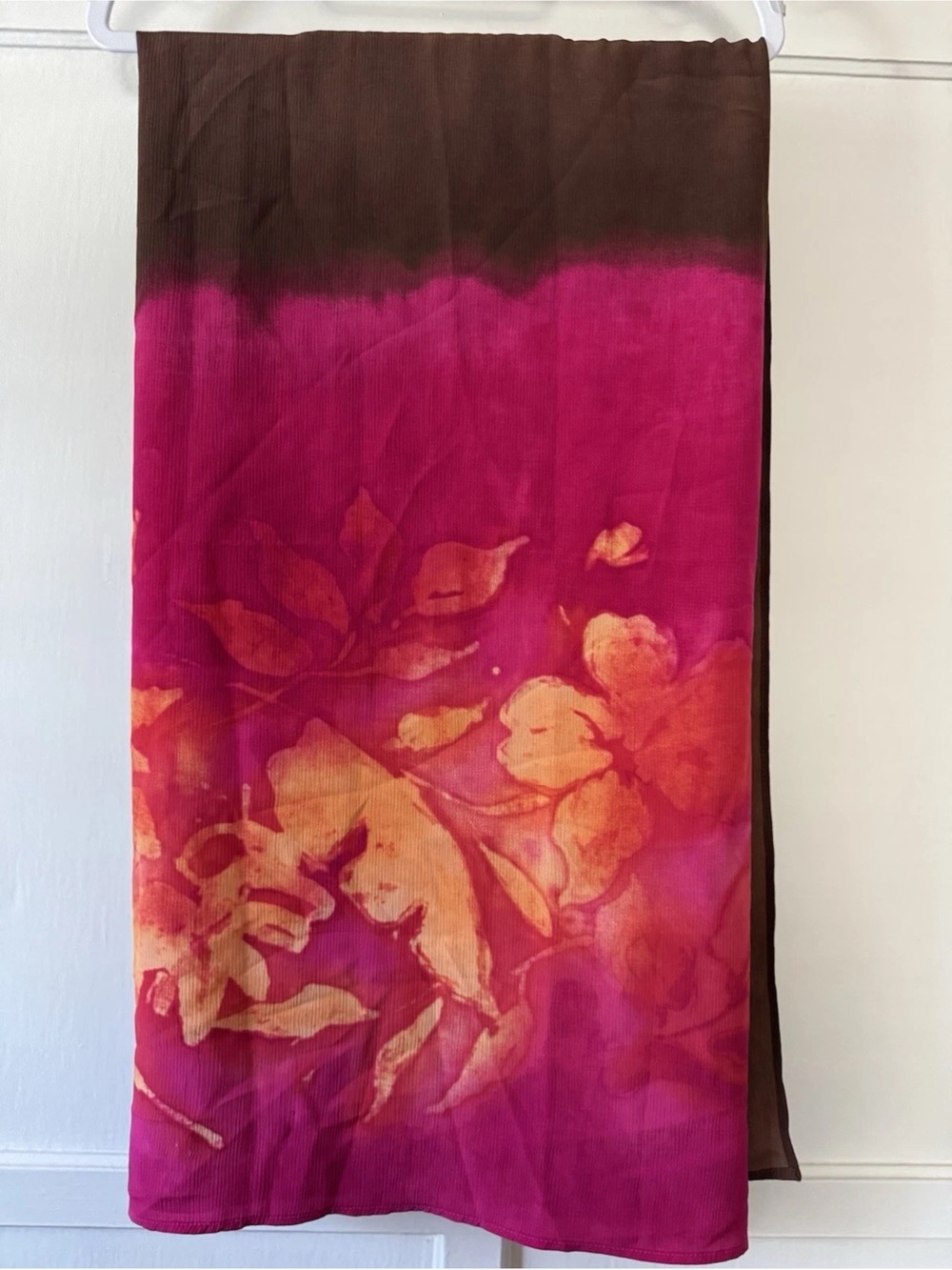 La Perla Vintage Silk Blend Floral Ombre Scarf Brown Fuchsia Pink Made in Italy